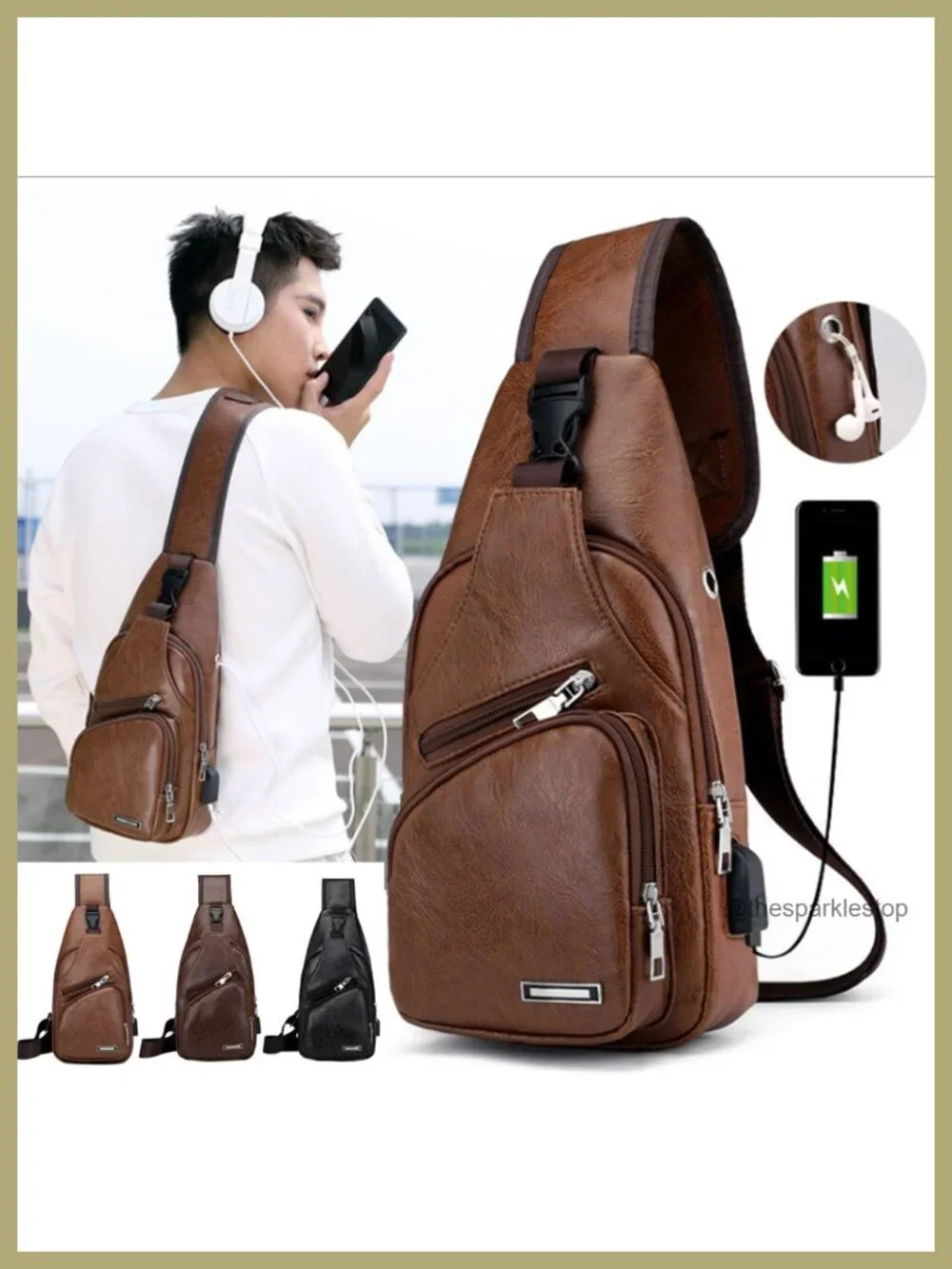 PU Leather Sling Bag Crossbody Backpack for Men Women Travel Outdoor Camping